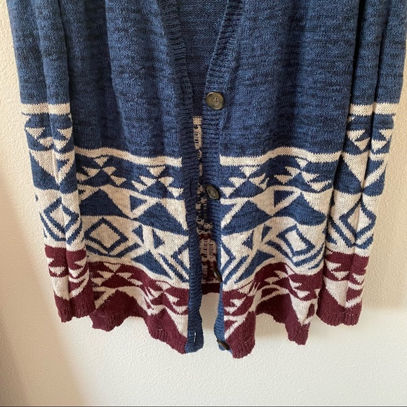 Hollister Co. Blue Red Tribal Print Aztec Cardigan - Picture 3 of 10